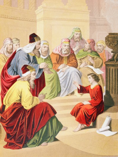 Il giovane Gesù che discute con sacerdoti e insegnanti nel tempio da English School